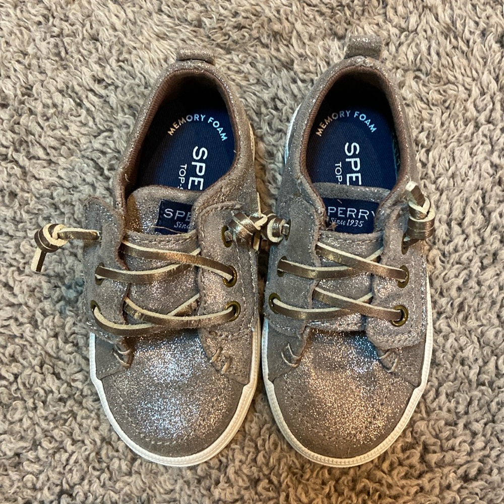Baby Toddler Sperry Shoes | Sparkly Champagne | Velcro